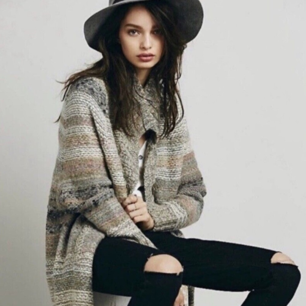 Free People Multicolor Striped Knit Cardigan - Gray, Cream, Brown